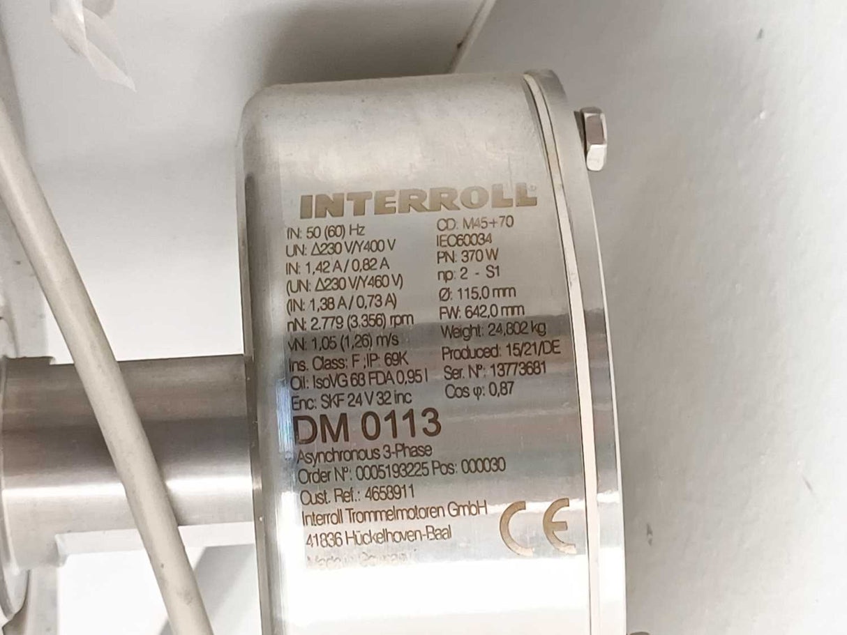 Interroll DM 0113 Drum Motor  - 370W - Ø 115,0mm FW 642,0mm