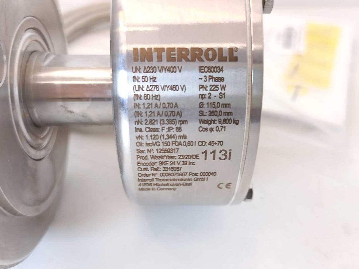 Interroll 113i Drum Motor Ø 115mm SL 350mm PN: 225W