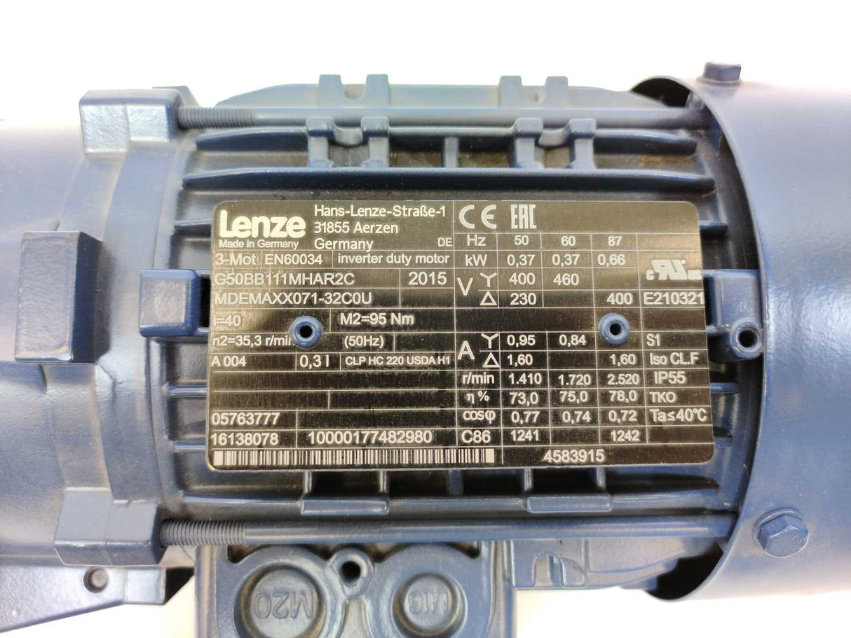 LENZE MDEMAXX071-32C0U G50BB111MHAR2C Inverter duty motor i=40