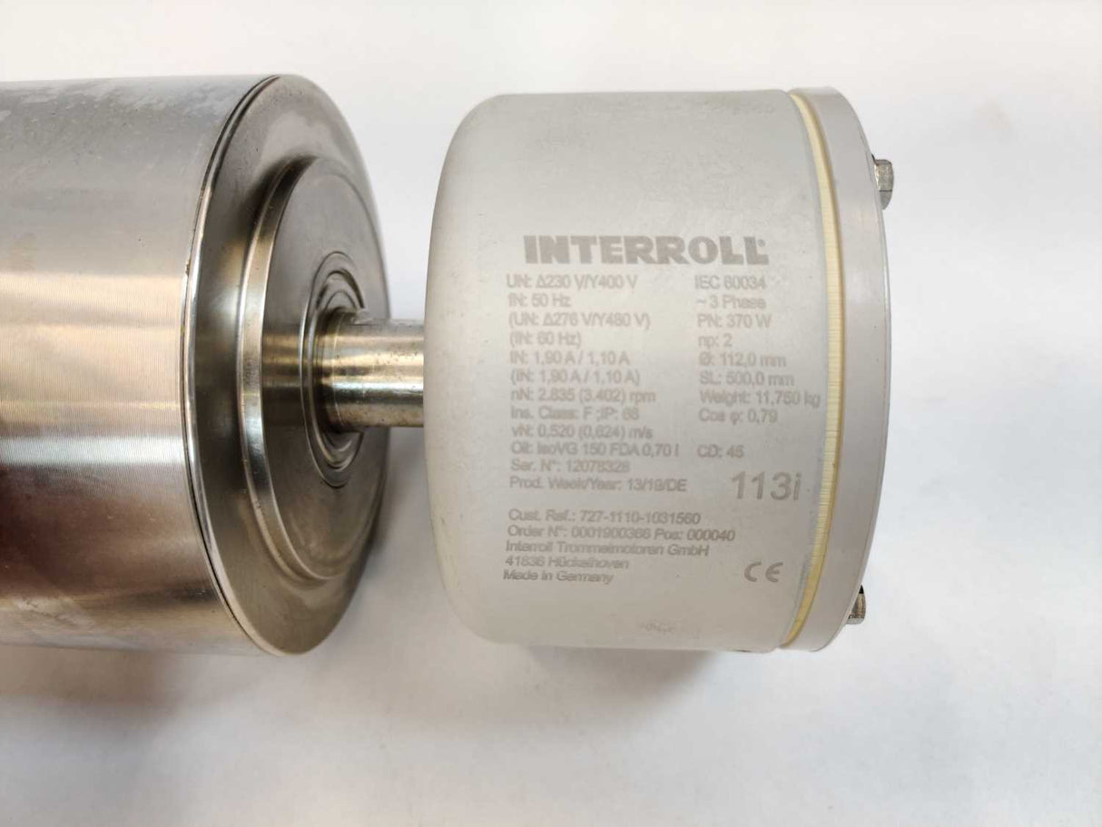 Interroll 113i Drum Motor - 370W - Ø 112mm - SL 500mm Pn: 370W