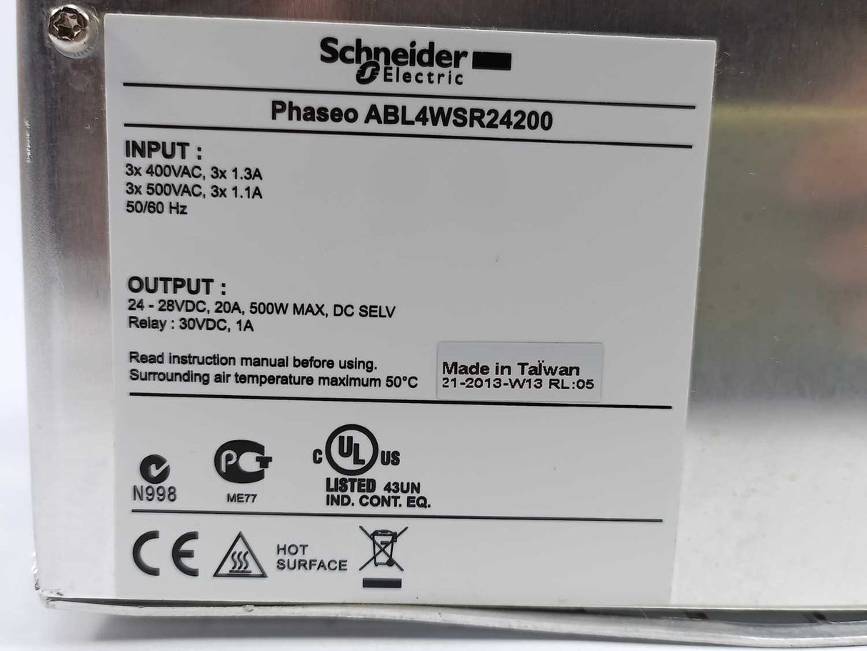 Schneider Electric ABL4WSR24200 Regulated Switch Power Supply, 3 phase 24V 20A