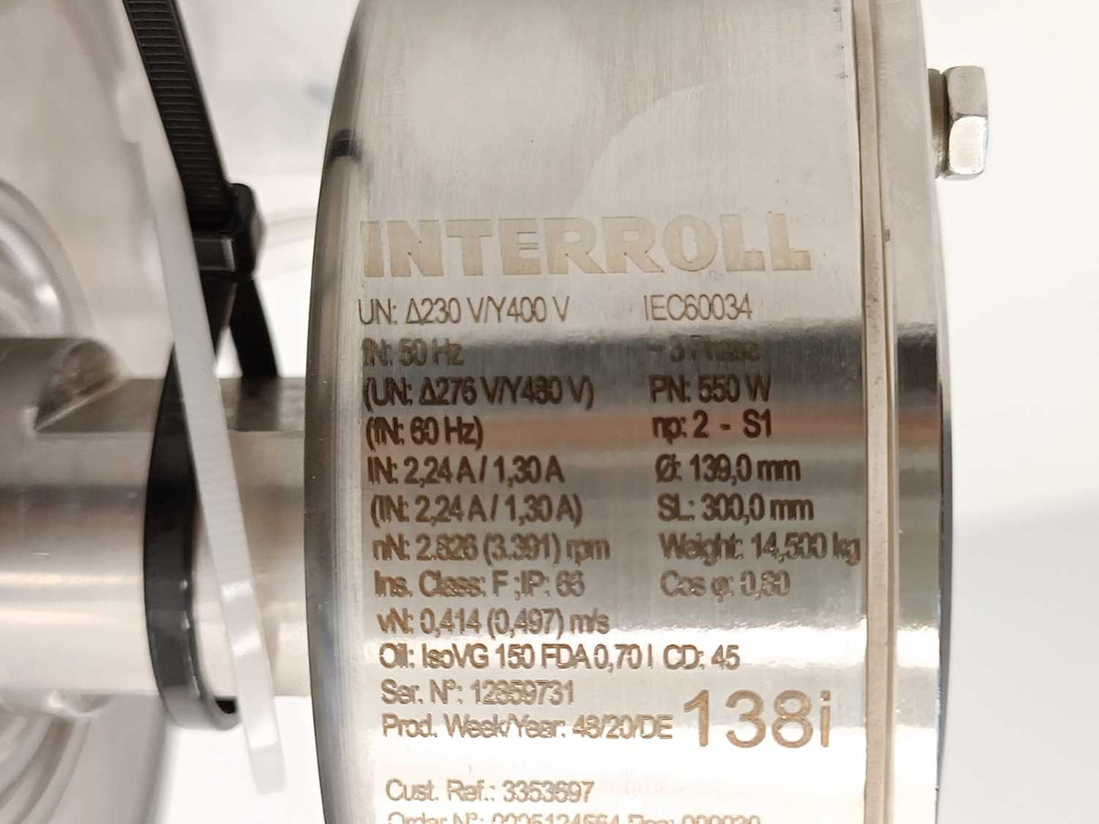 Interroll 138i Drum Motor 3 Phase - 550W - Ø 139,0mm SL 300,0mm