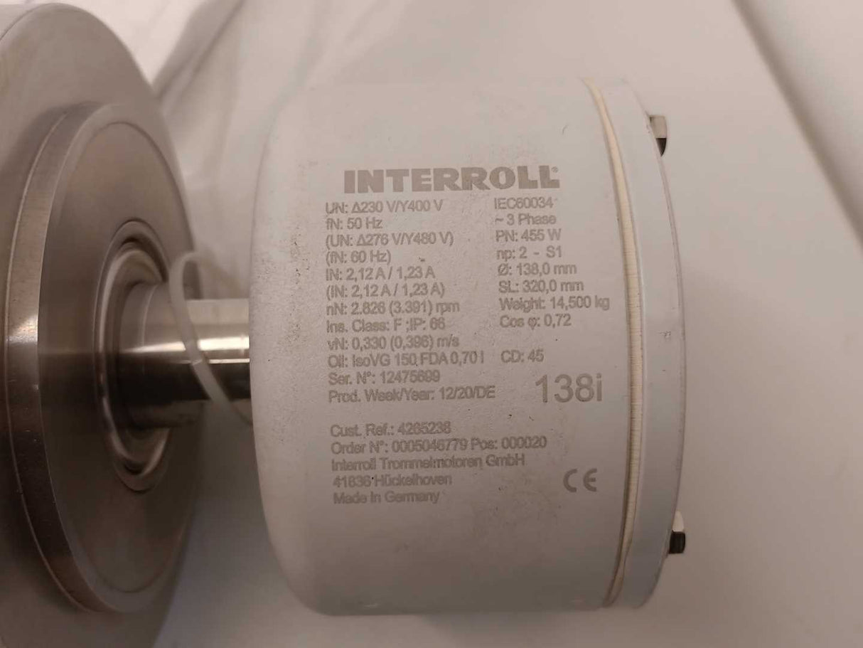 Interroll 138i Drum Motor 3 Phase - 455W - Ø 138,0mm SL 320,0mm