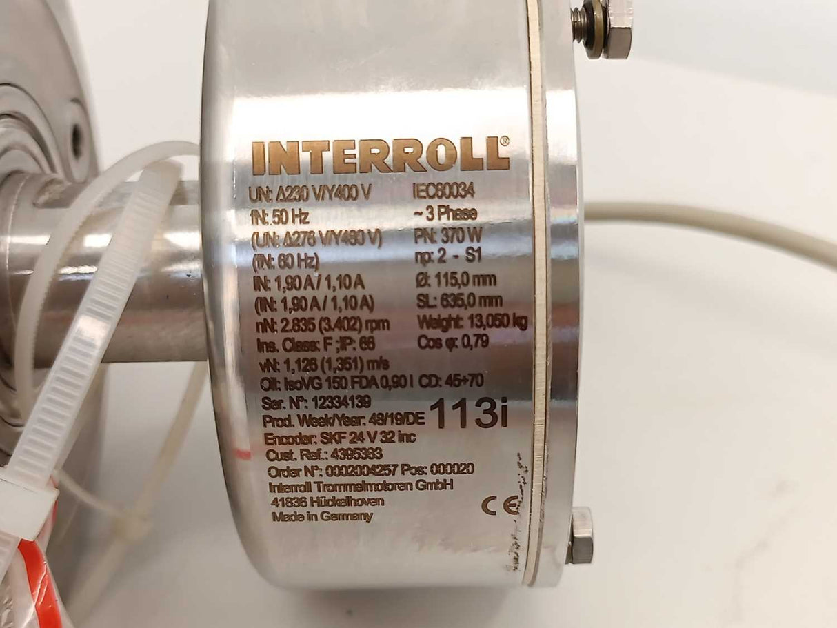 Interroll 113i Drum Motor - 370W - Ø 115,0mm - SL 635,0mm