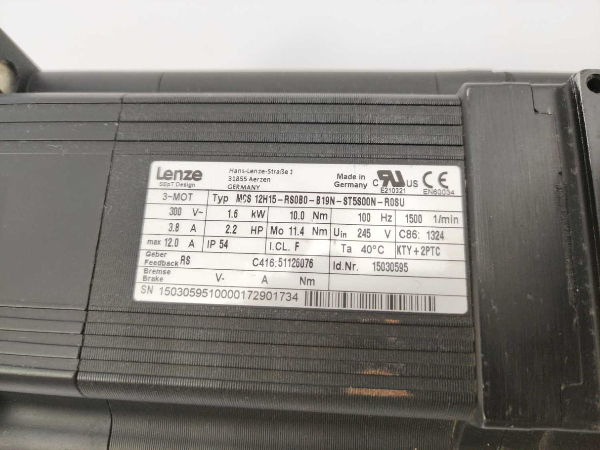 LENZE MCS12H15-RS0B0-B19N-ST5S00N-R0SU 15030595 Servo Motor 1,6kW, 1500 rpm