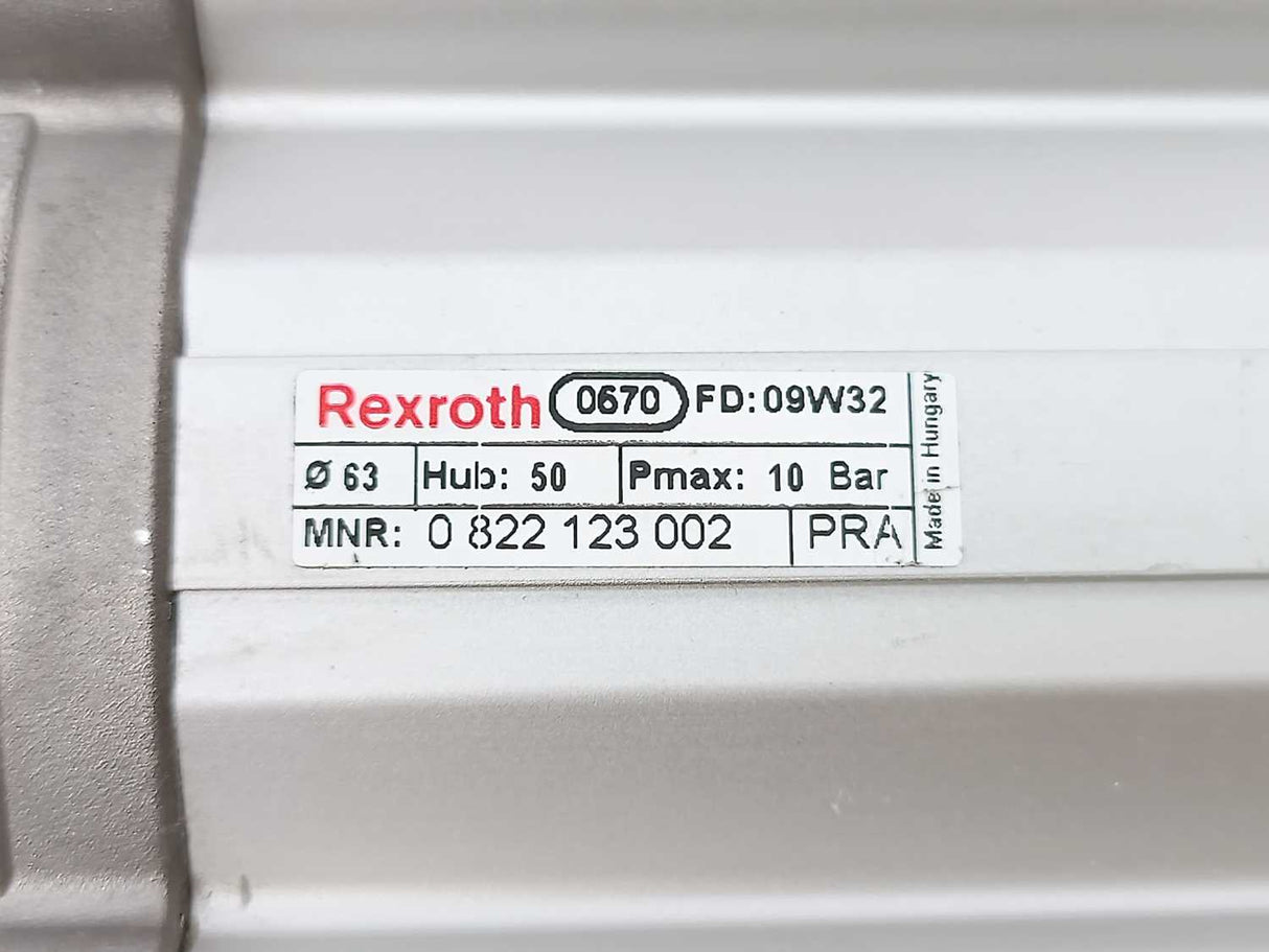 Rexroth 0822123002 Pneumatic Cylinder. Ø63 mm. Hub: 50. Pmax: 10 bar