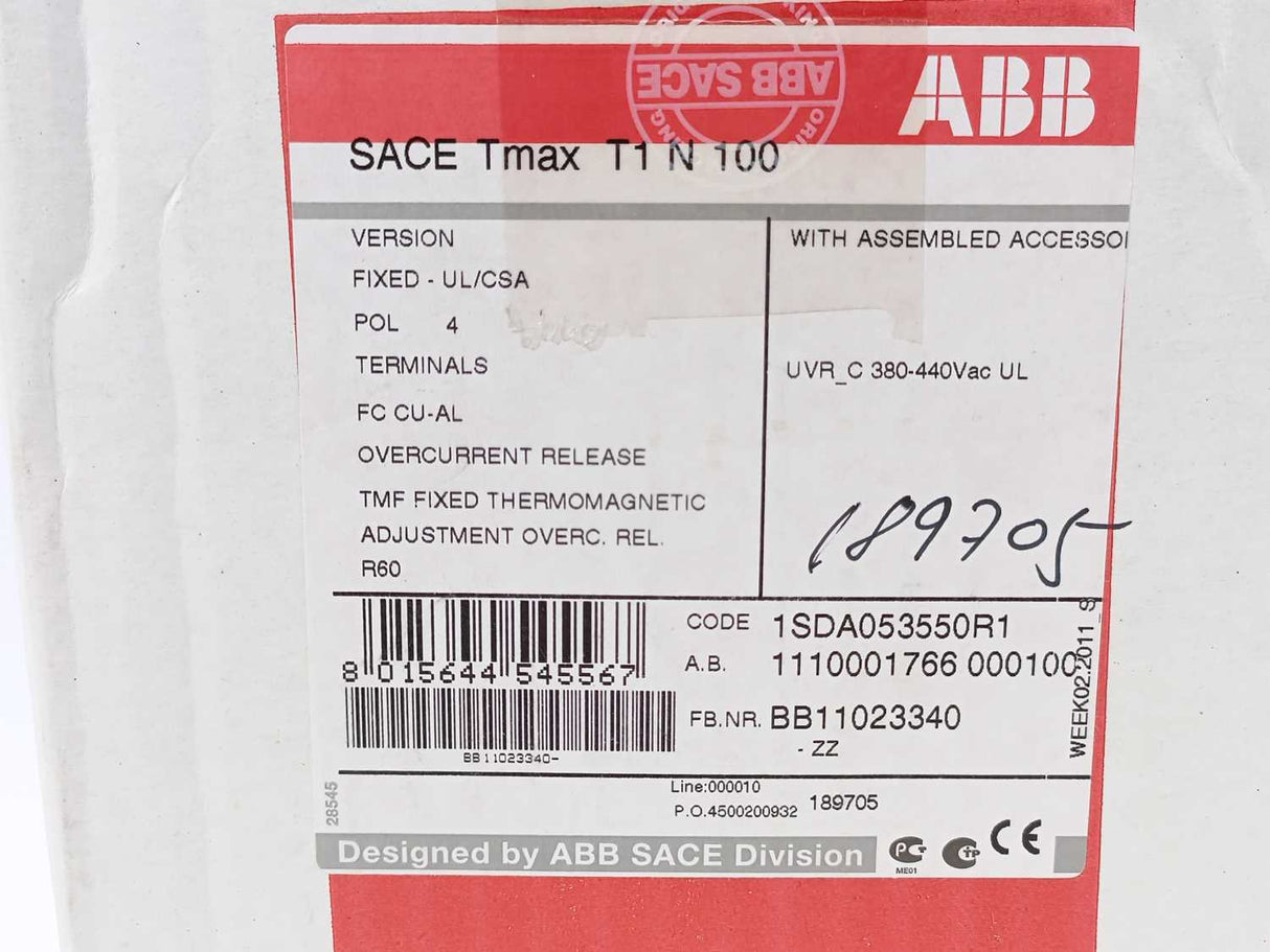 ABB 1SDA053550R1 Tmax T1 N Circuit Breaker