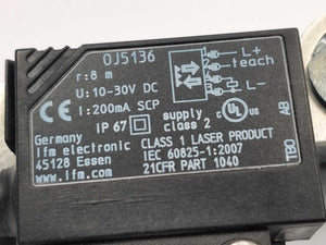 Ifm Electronic 0J5136 Retro-Reflective Laser Sensor