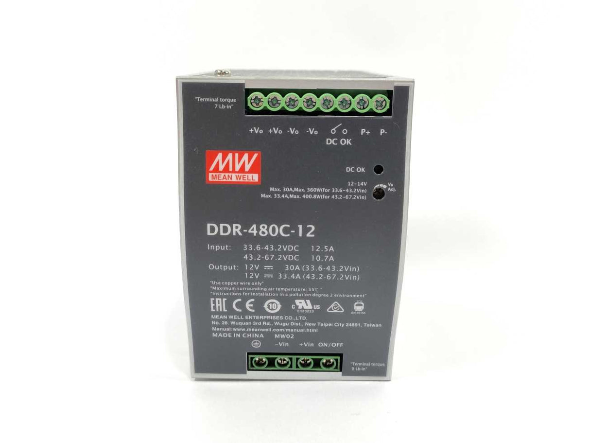 Mean Well DDR-480C-12 DC-DC Ultra Slim Industrial DIN Rail Converter 12V 30A