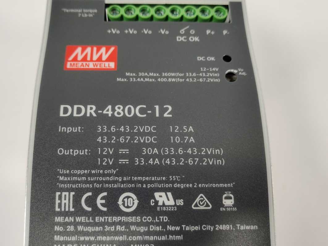 Mean Well DDR-480C-12 DC-DC Ultra Slim Industrial DIN Rail Converter 12V 30A