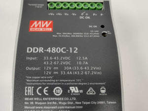 Mean Well DDR-480C-12 DC-DC Ultra Slim Industrial DIN Rail Converter 12V 30A