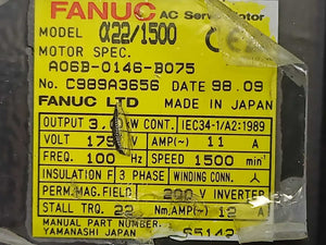 Fanuc A06B-0146-B075 AC Servo Motor a22/1500 3.0kW