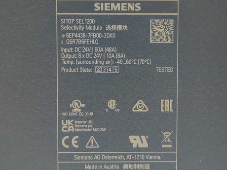 Siemens 6EP4438-7FB00-3DX0 SITOP SEL1200 Selectivity Module