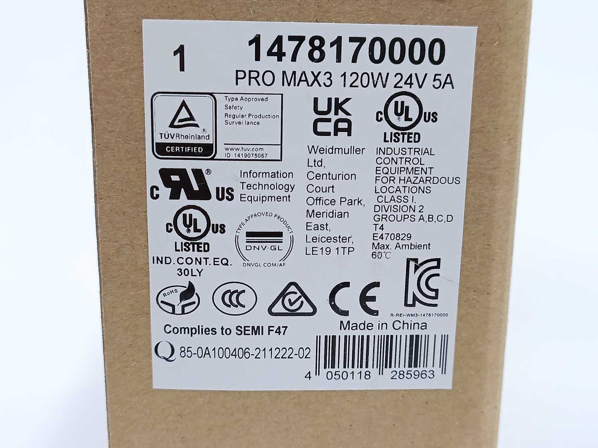 Weidmüller 1478170000 PRO MAX3 120W 24V 5A Power Supply