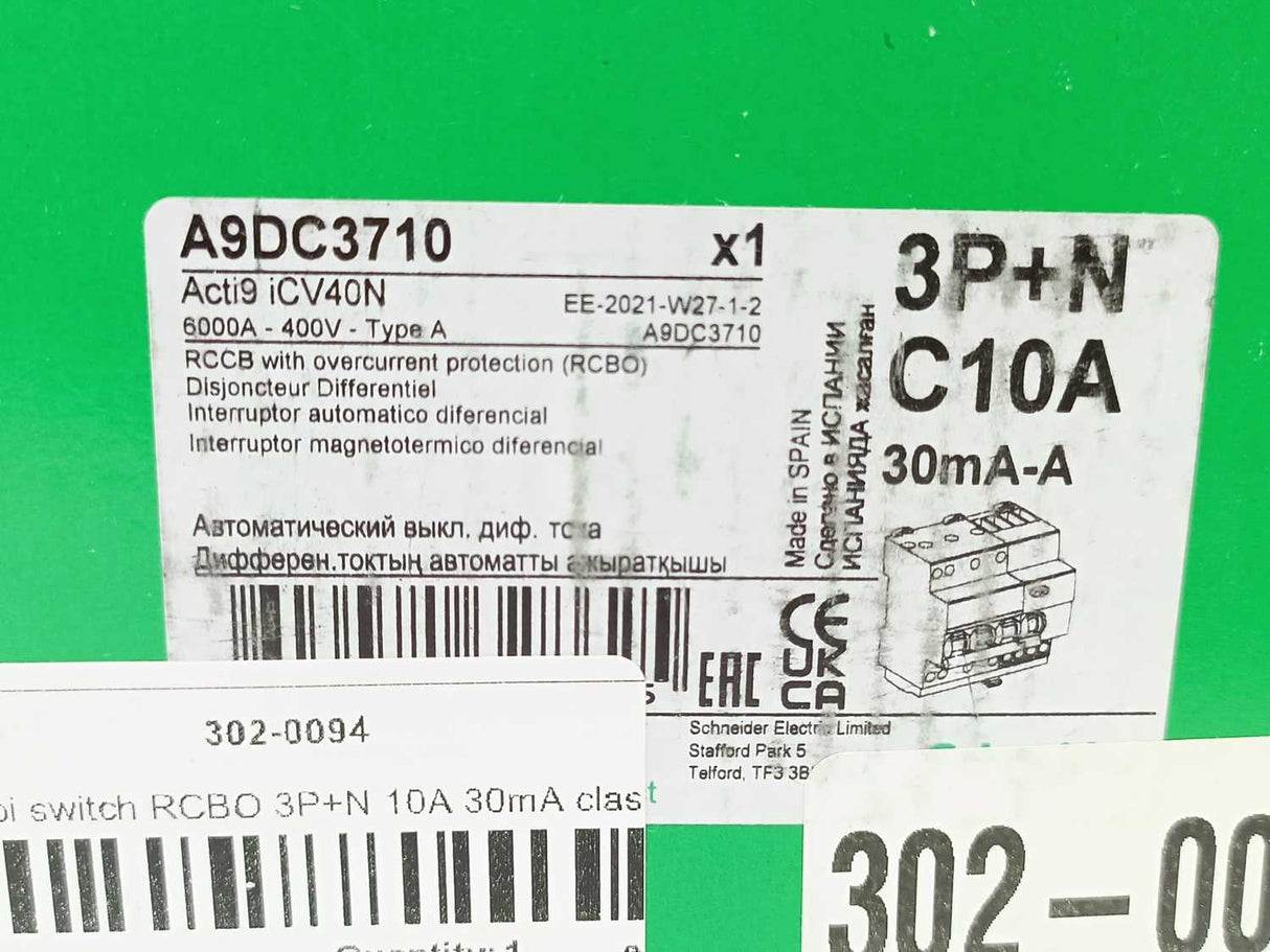 Schneider Electric A9DC3710 Acti9 iCV40N RCCB w/ Overcurrent Protection (RCBO)