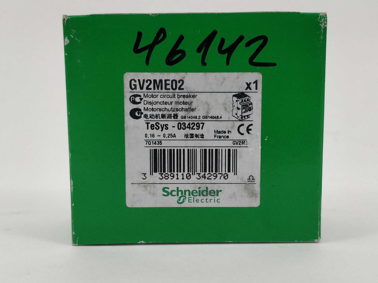 Schneider / Telemecanique GV2ME02 TeSys 034297 Motor Circuit Breaker 0.16-0.25A