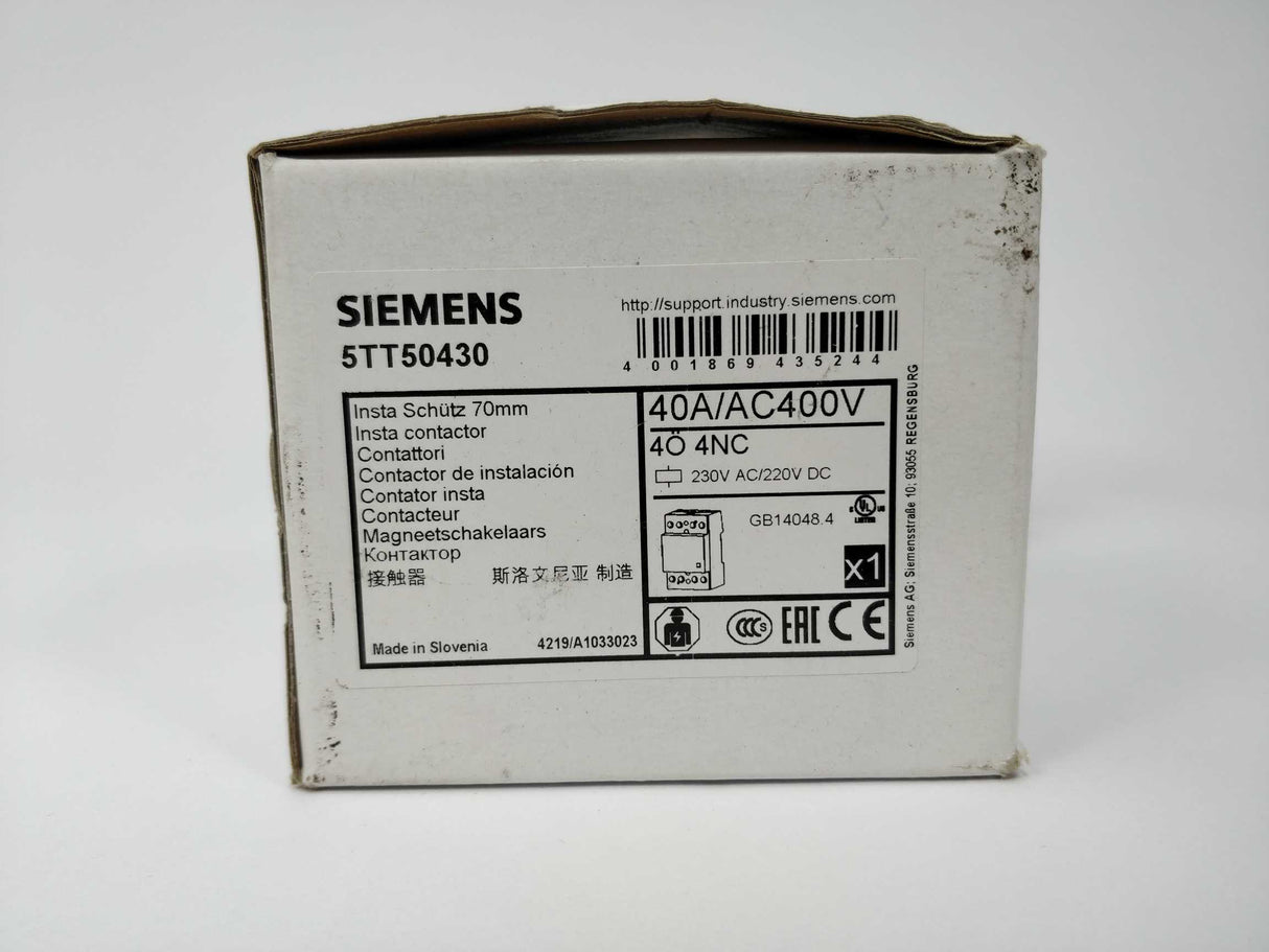 Siemens 5TT50430 INSTA Contactor 40A, 4NC 230V AC/DC coil