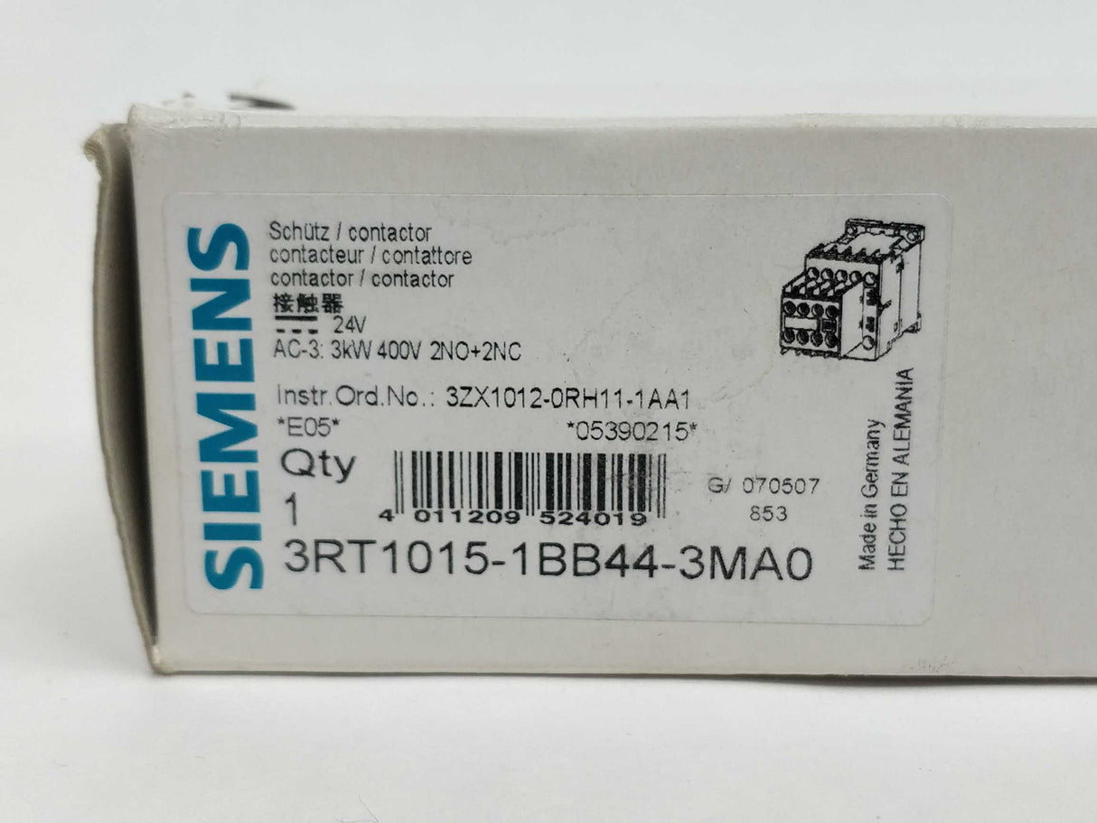 Siemens 3RT1015-1BB44-3MA0 24VDC Coil Power contactor