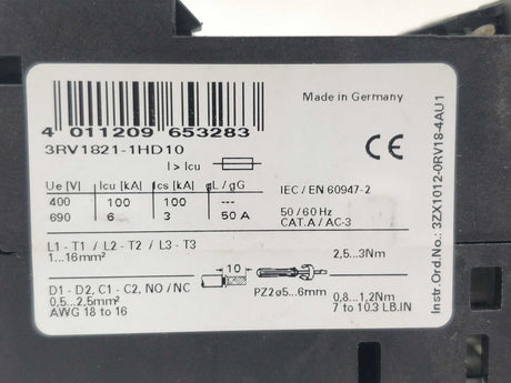 Siemens 3RV1821-HD10 Circuit breaker