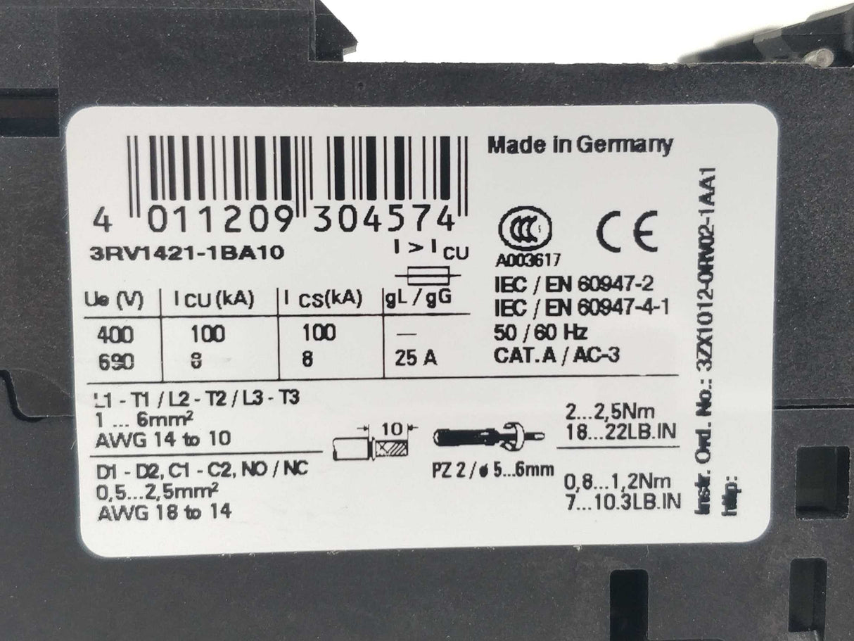 Siemens 3RV1421-1BA10 Sirius Circuit breaker