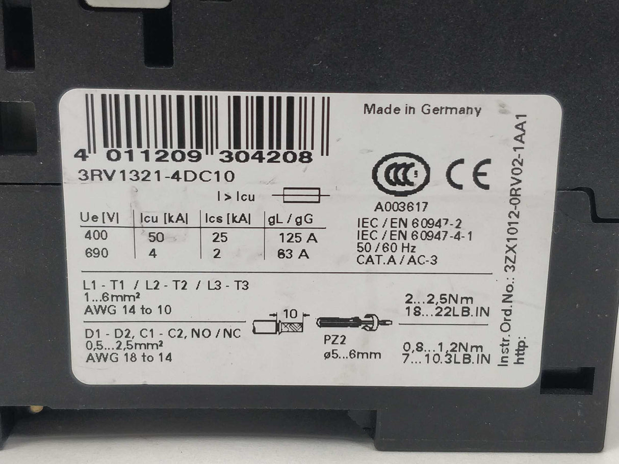 Siemens 3RV1321-4DC10 SIRIUS Circuit breaker