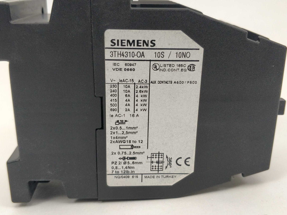 Siemens 3TH4310-0A Contactor relay 10S/10NO