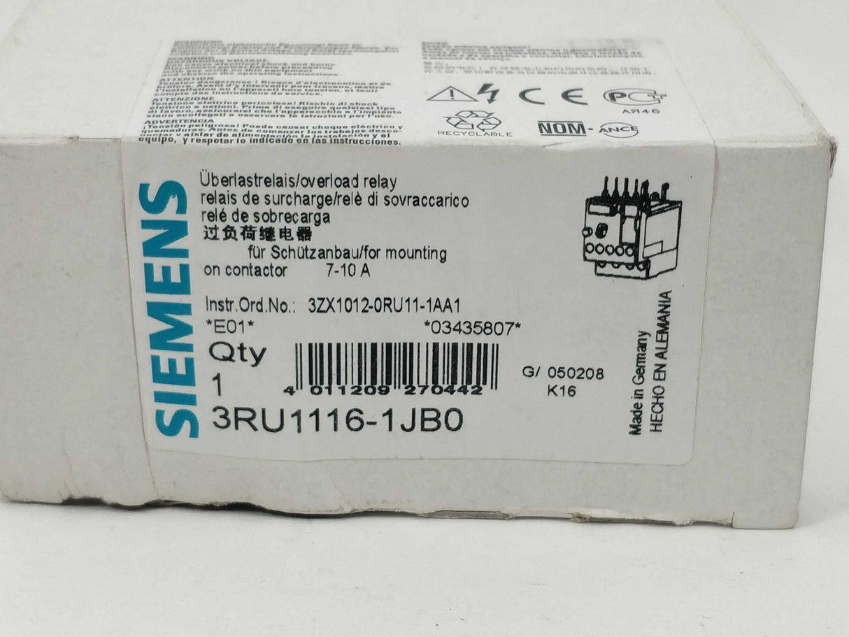 Siemens 3RU1116-1DB0 Sirius Overload relay