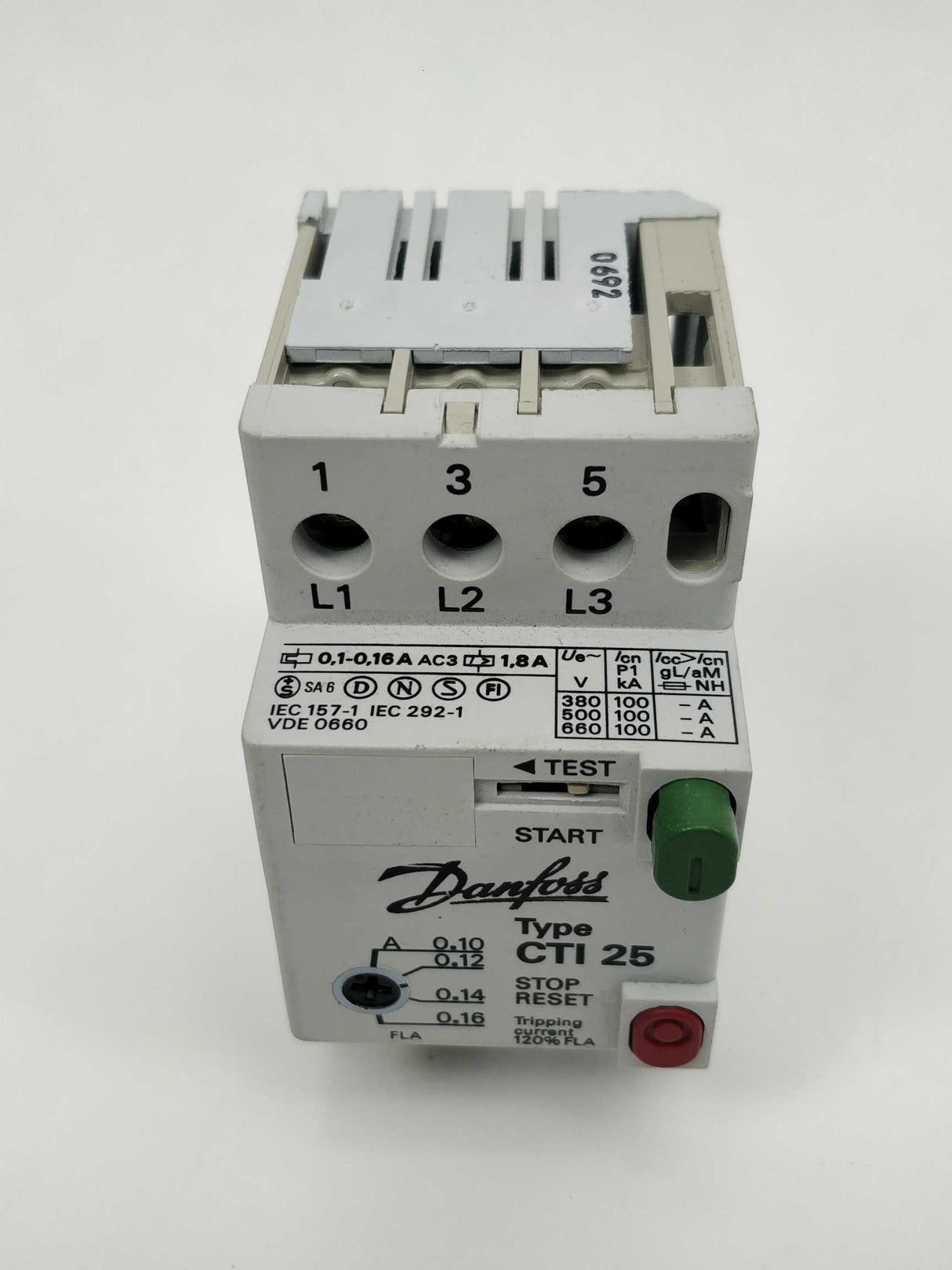 Danfoss 047B3140 Circuit Breaker , CTI 25M,  0.1-0.16 A