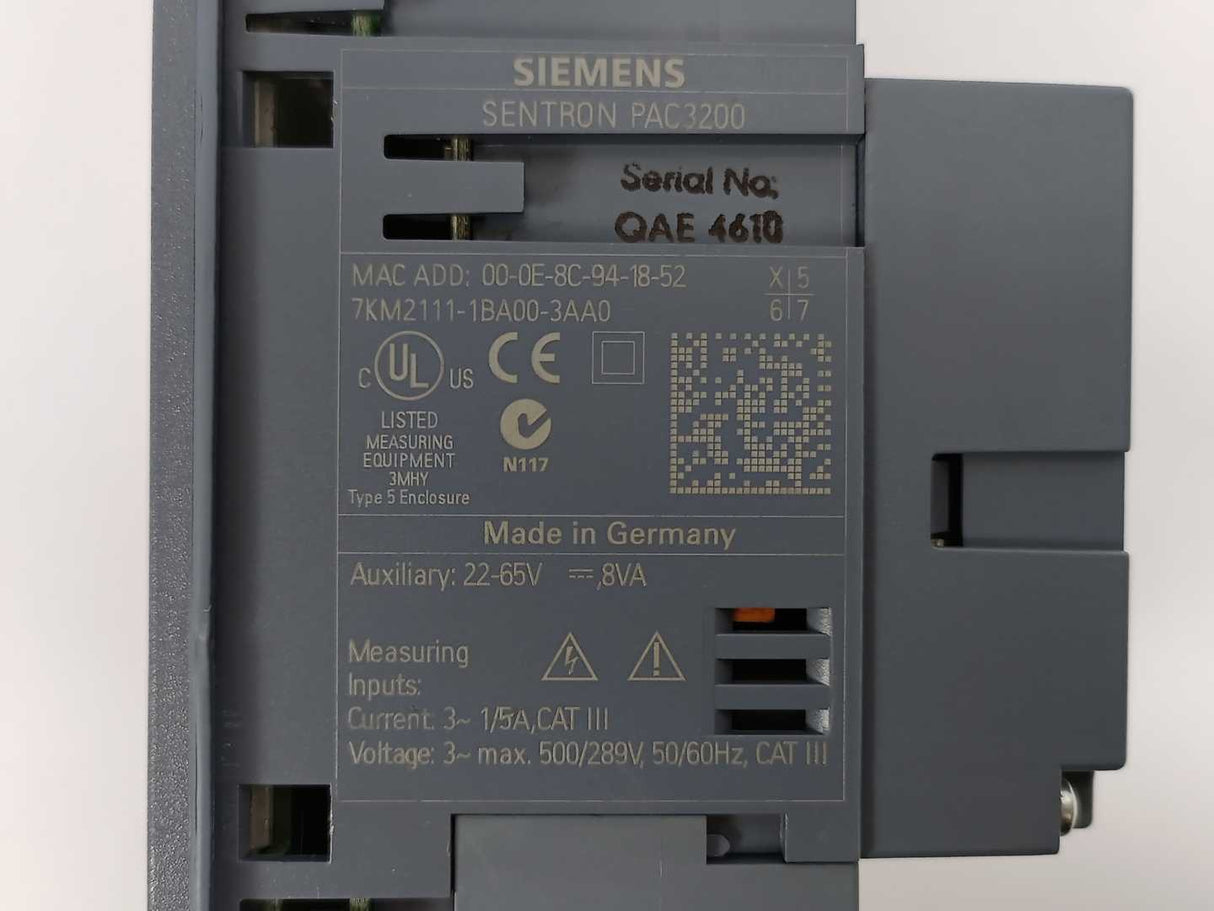 Siemens 7KM2111-1BA00-3AA0 PAC3200 Measuring Device with 7KM9300-0AE01-0AA0