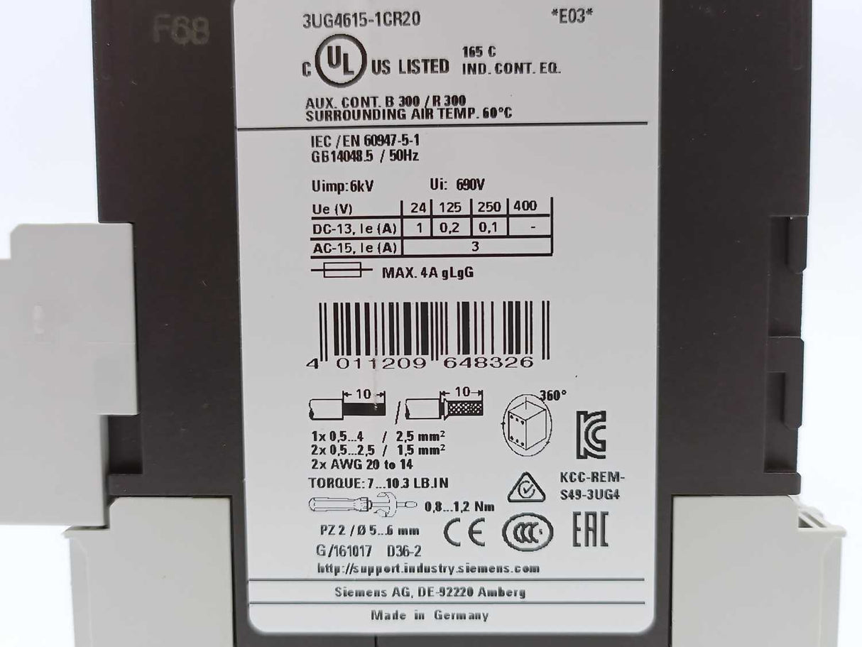 Siemens 3UG4615-1CR20 Monitoring relay