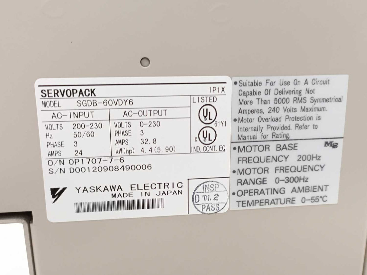 YASKAWA SGDB-60VDY6 SERVOPACK 4.kW 4Servo Drive