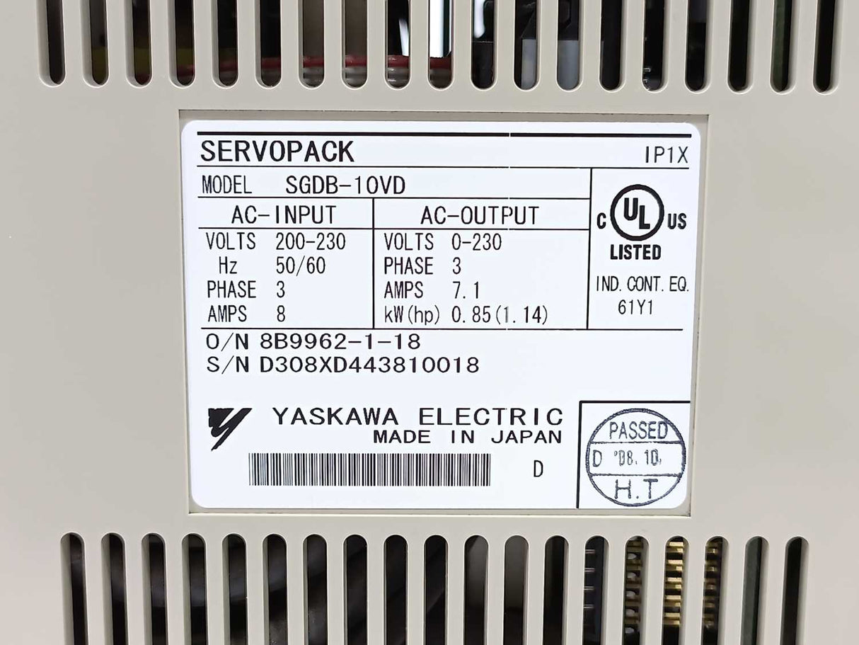 YASKAWA ELECTRIC SGDB-10VD 0,85kW Servopack