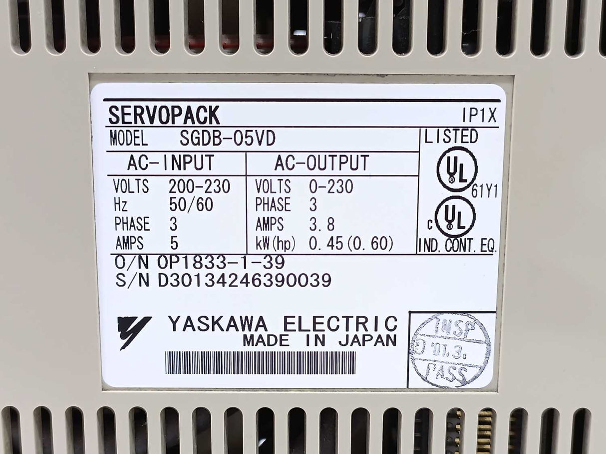 YASKAWA ELECTRIC SGDB-05VD 0,45kW Servopack