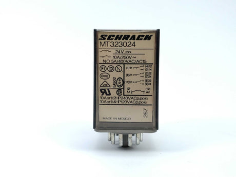 Schrack MT323024 Plug-in Relay 11 pin 3 C/O 24VDC 10A with LED, series MT