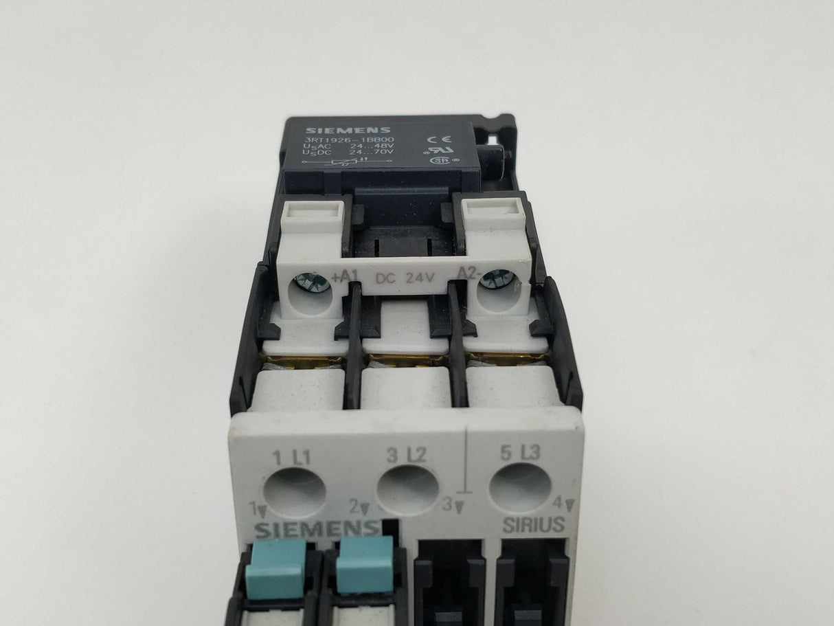 Siemens 3RT1024-1BB40 Contactor & 3RH1921-1CA10 & 3RH1921-1CA01. 24VDC