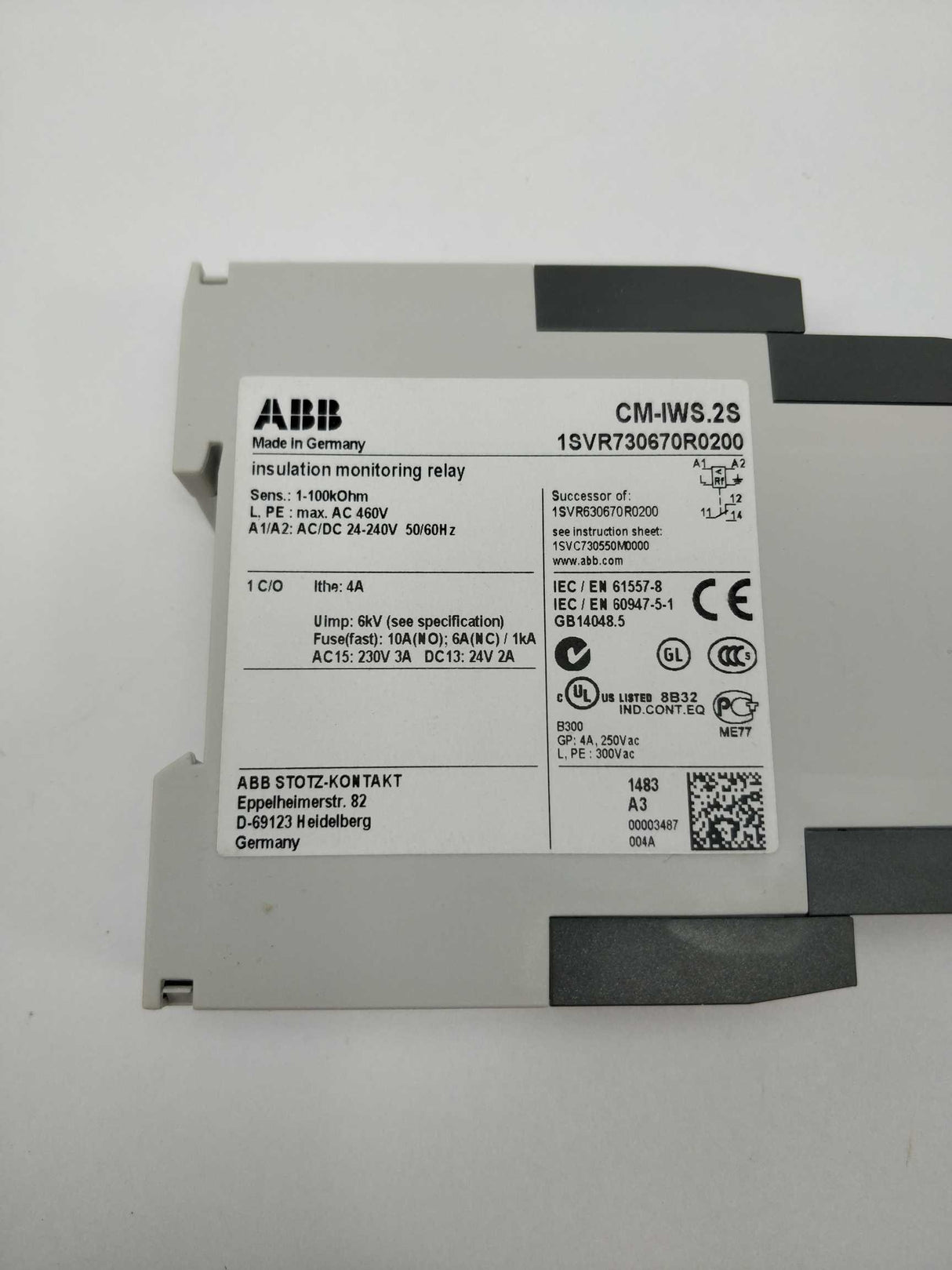 ABB 1SVR730670R0200 CM-IWS.2S Insulation Monitoring Relay, New in box