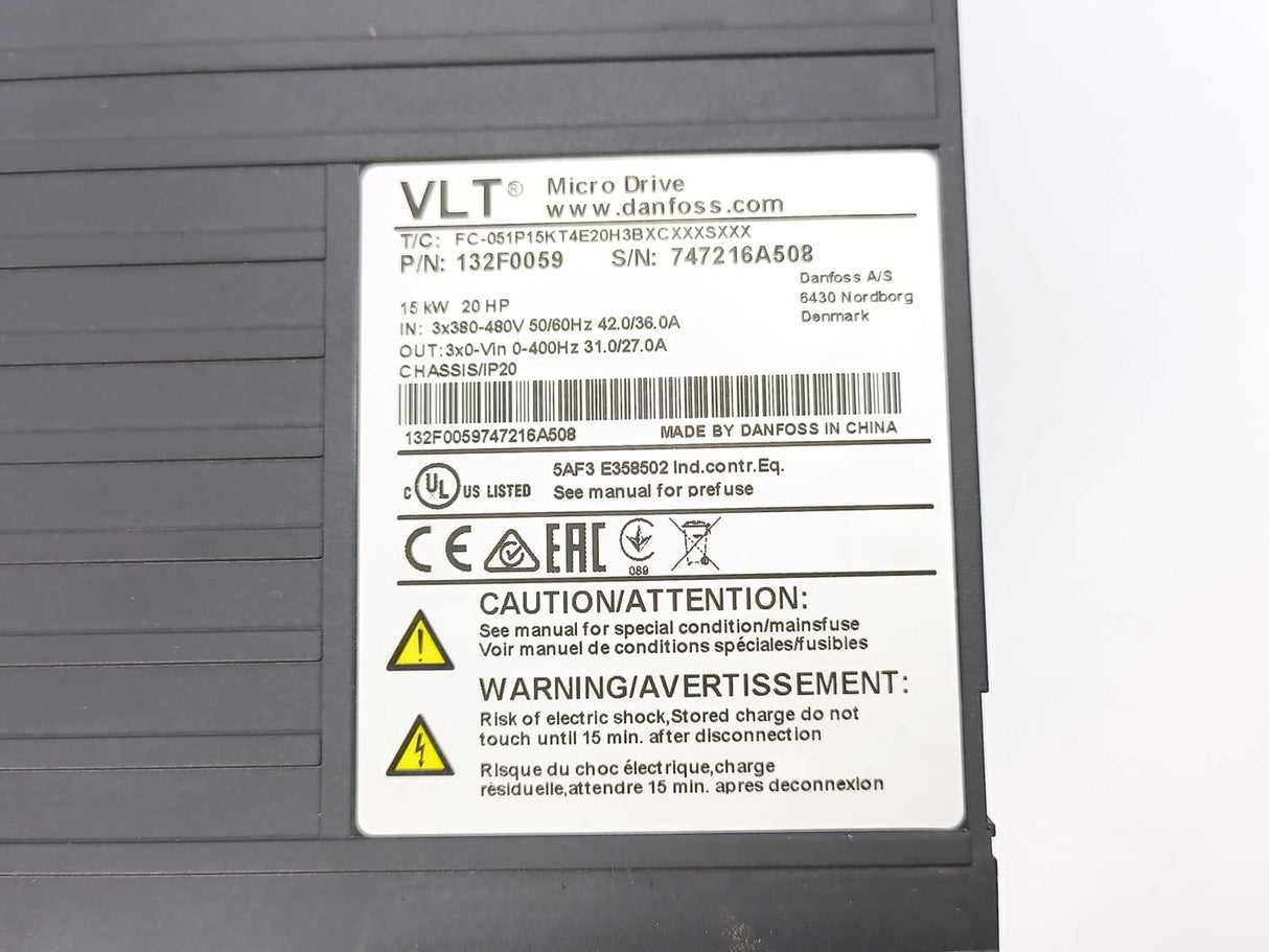 Danfoss 132F0059 VLT Micro Drive FC-051P15KT4E20H3BXCXXXSXXX