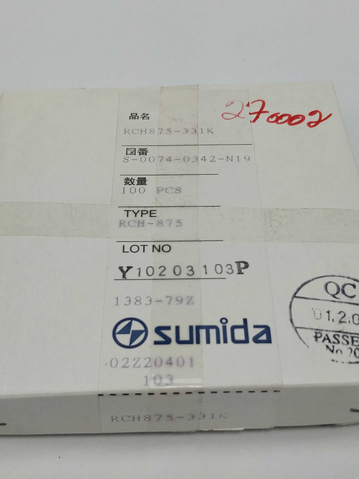 Sumida RCH875-331K PIN Power Inductor RCH-, 724 Pcs.