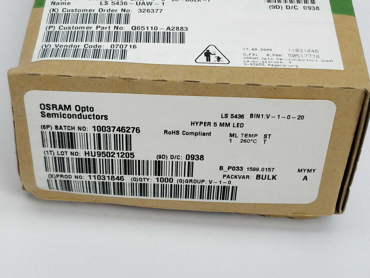 OSRAM Opto Semiconductors LS 5436-UAW-1 Standard LEDs 1000Pcs.