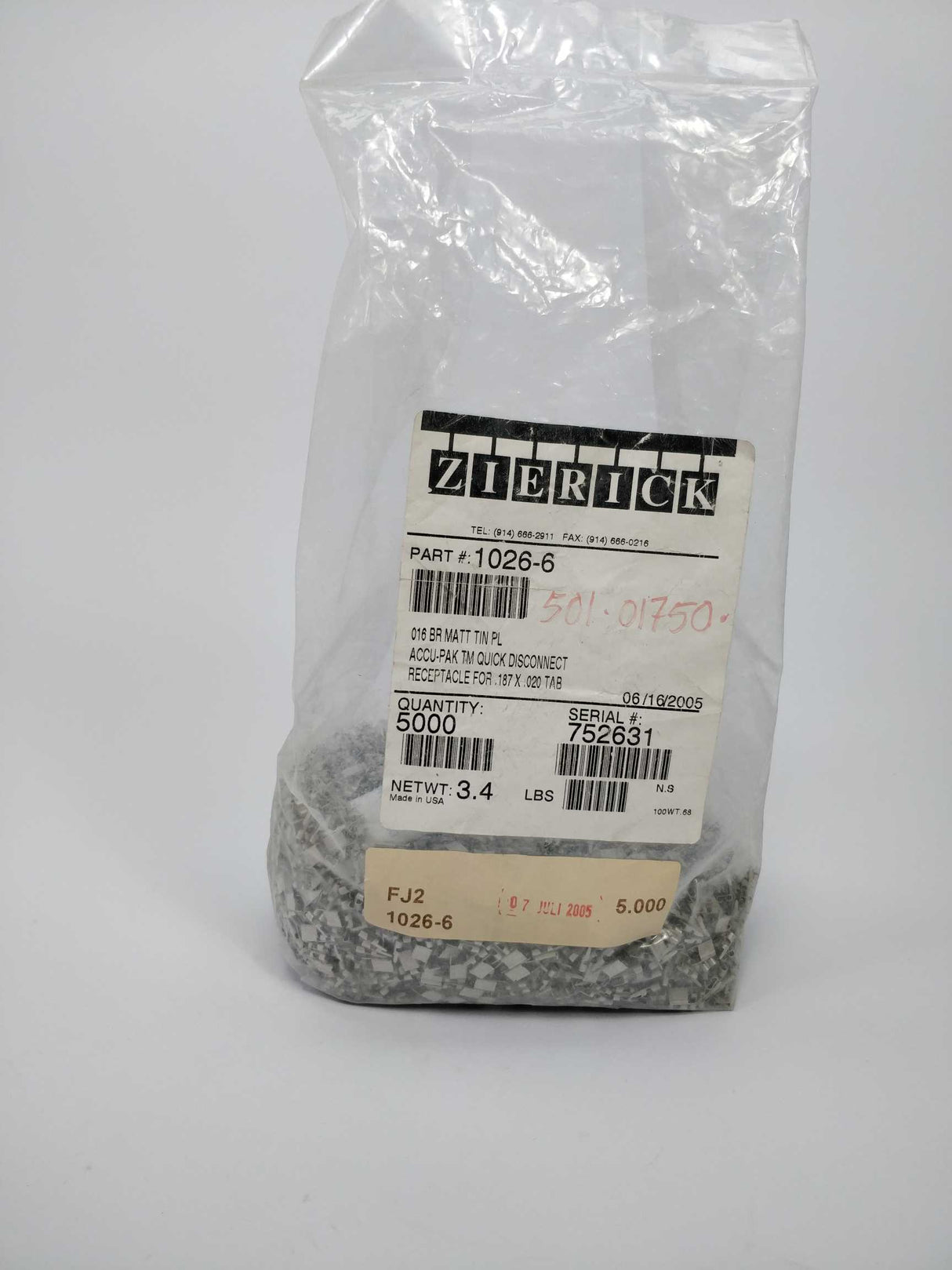 Zierick 1026-6 Receptacle for .187x.020 tab 5000pcs