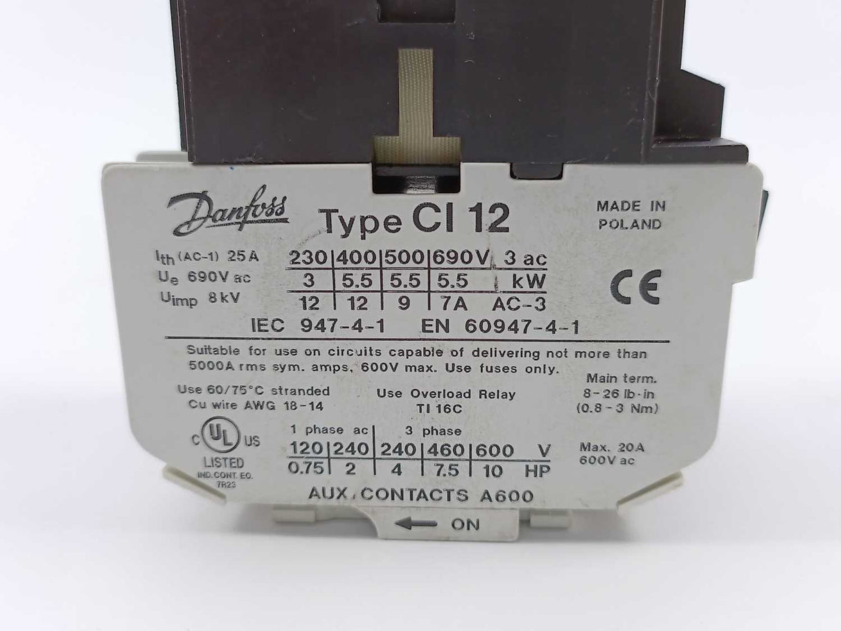 Danfoss 037H0032 Contactor Type CI 12 w/ 4 Main Contacts