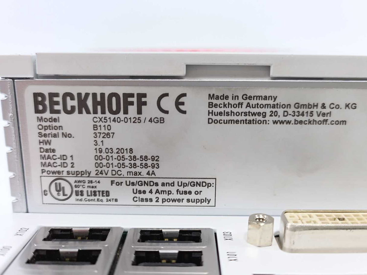 Beckhoff CX5140-0125 CPU Module CX5140 4GB