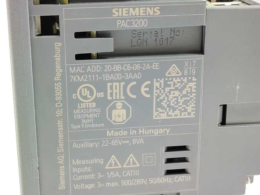 Siemens 7KM2111-1BA00-3AA0 PAC3200 Measuring Device w/ 7KM9300-0AE01-0AA0