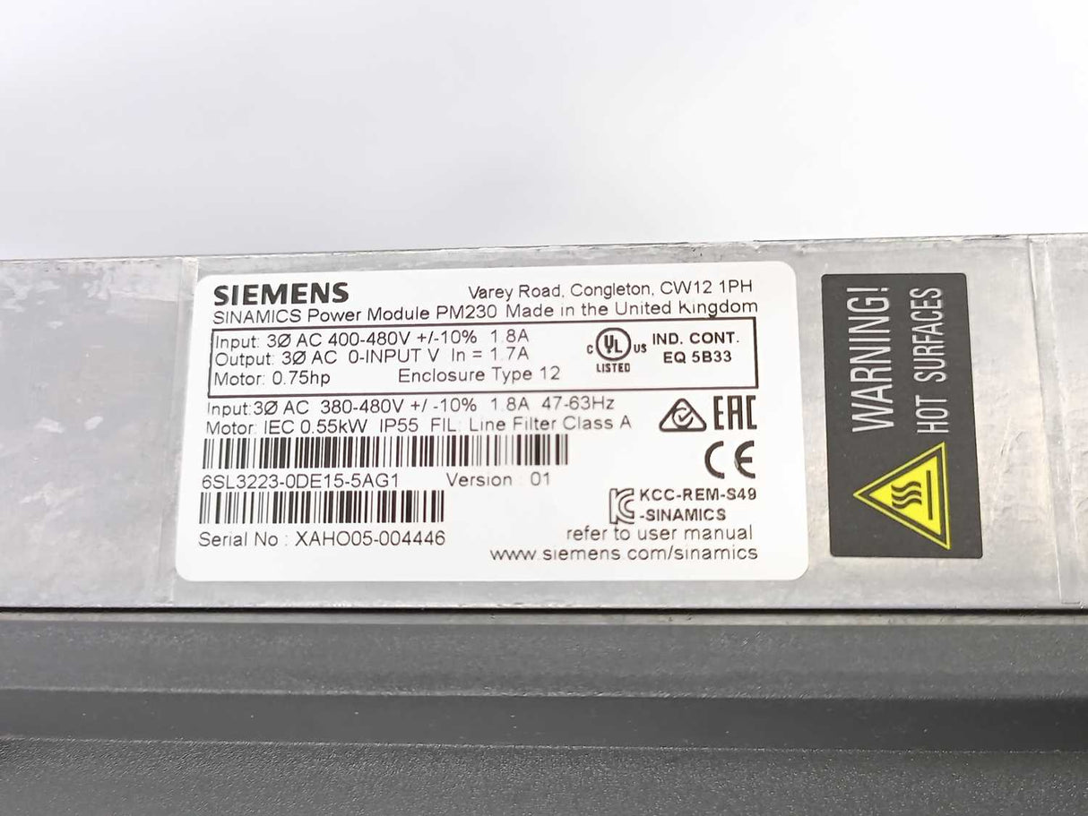 Siemens 6SL3223-0DE15-5AG1 Sinamics Power Modul PM230