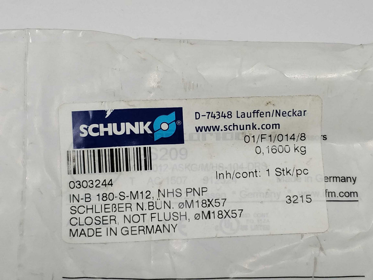 Schunk IN-B 180-S-M12, NHS PNP 0303244 proximity sensor