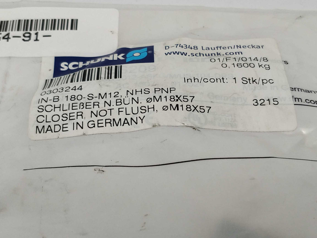 Schunk IN-B 180-S-M12, NHS PNP 0303244 proximity sensor