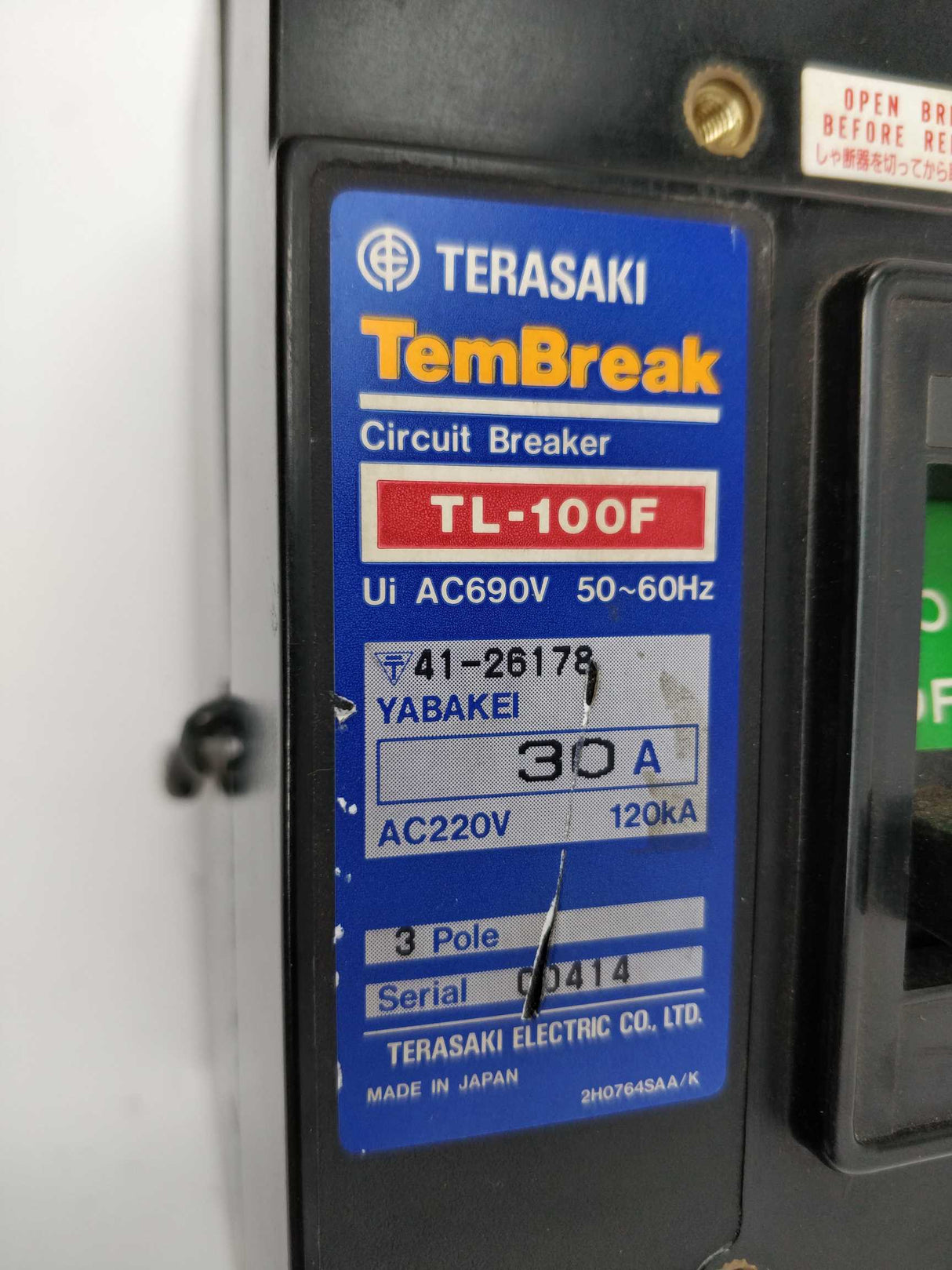 TERASAKI TL-100F TemBreak Circuit Breaker 30A