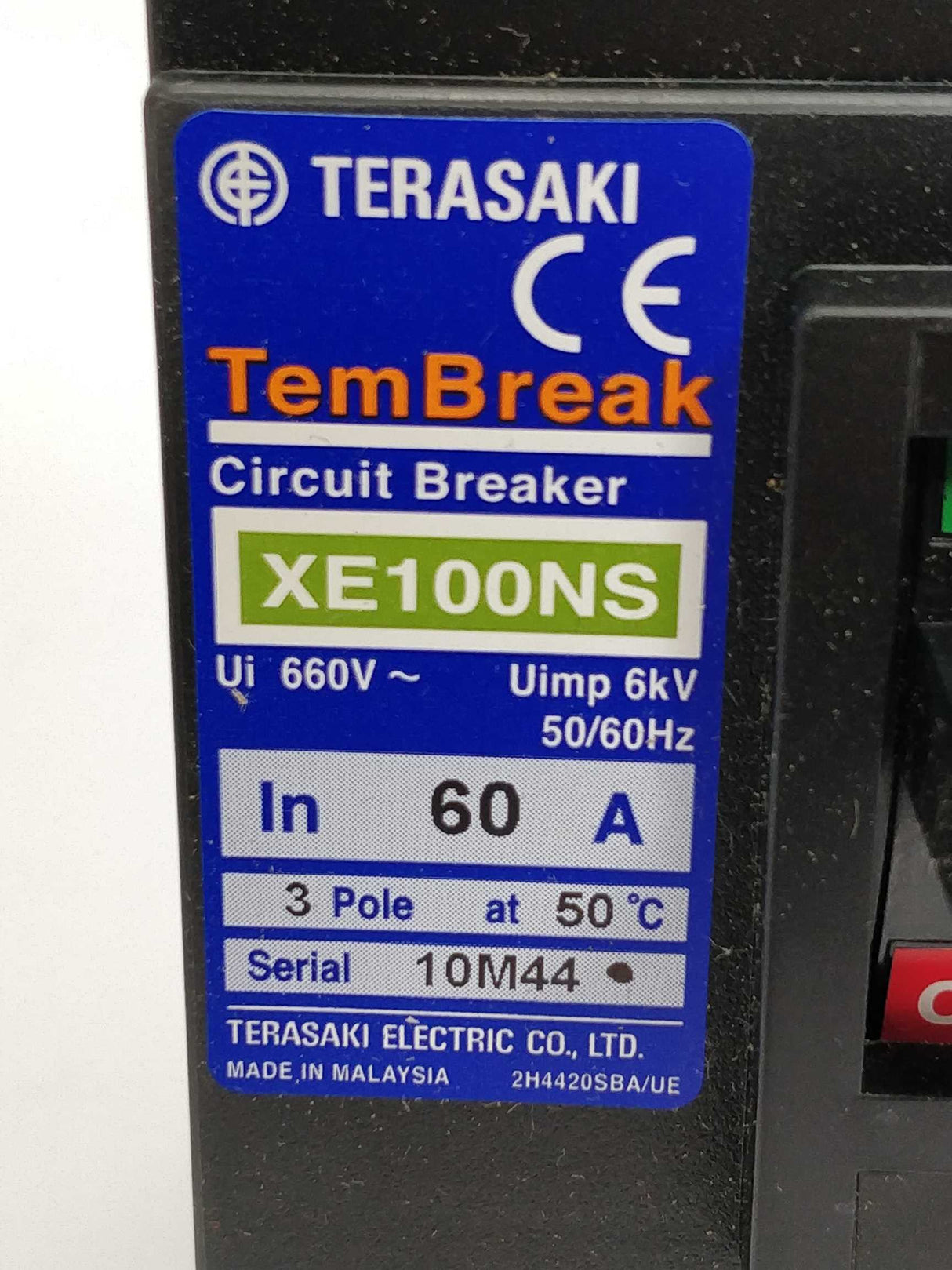 TERASAKI XE100NS TemBreak Circuit Breaker 60A