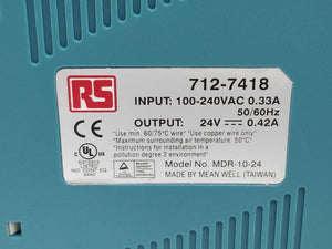 RS Components 712-7418 DC Power Supply 24V 0.42A 10W