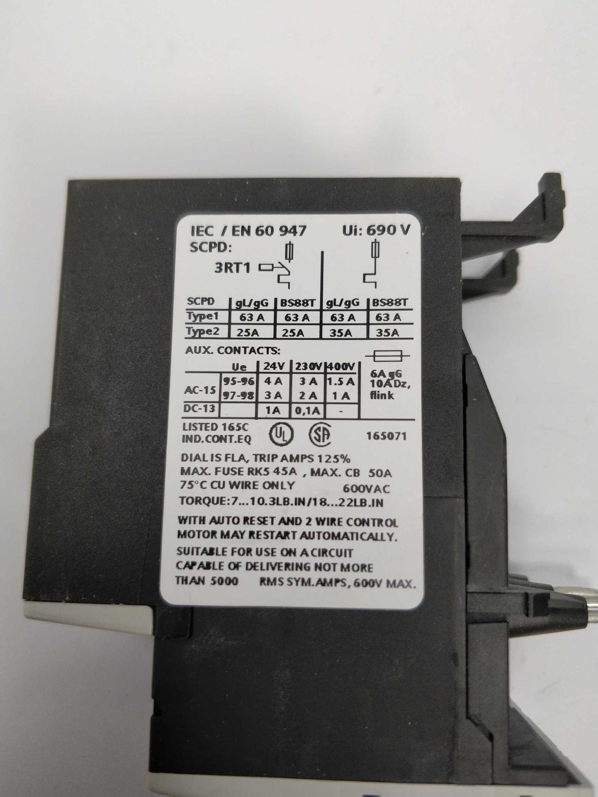 Siemens 3RU1126-1KB0 Siemens overload relay 9 ... 12.5 A